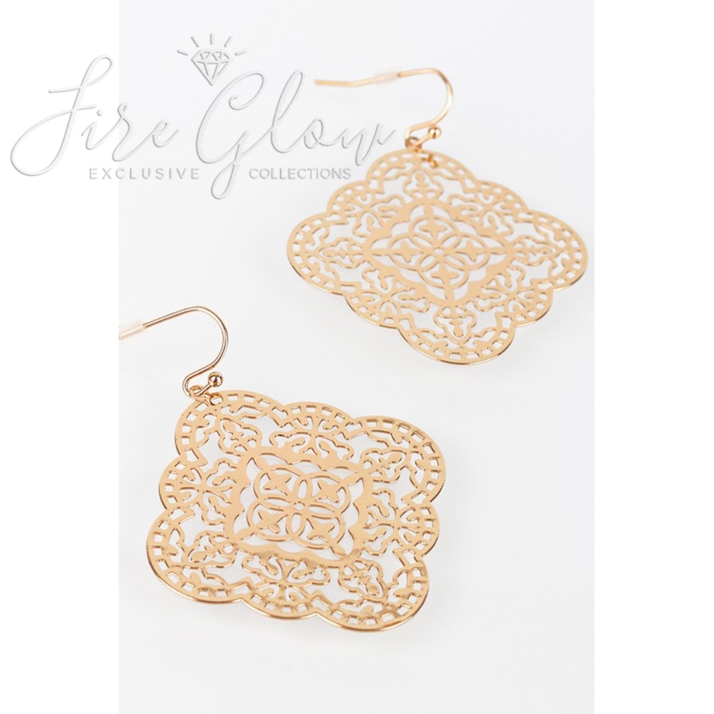 Boho Mandala Laser Cut Filigree Gold Tone Earrings